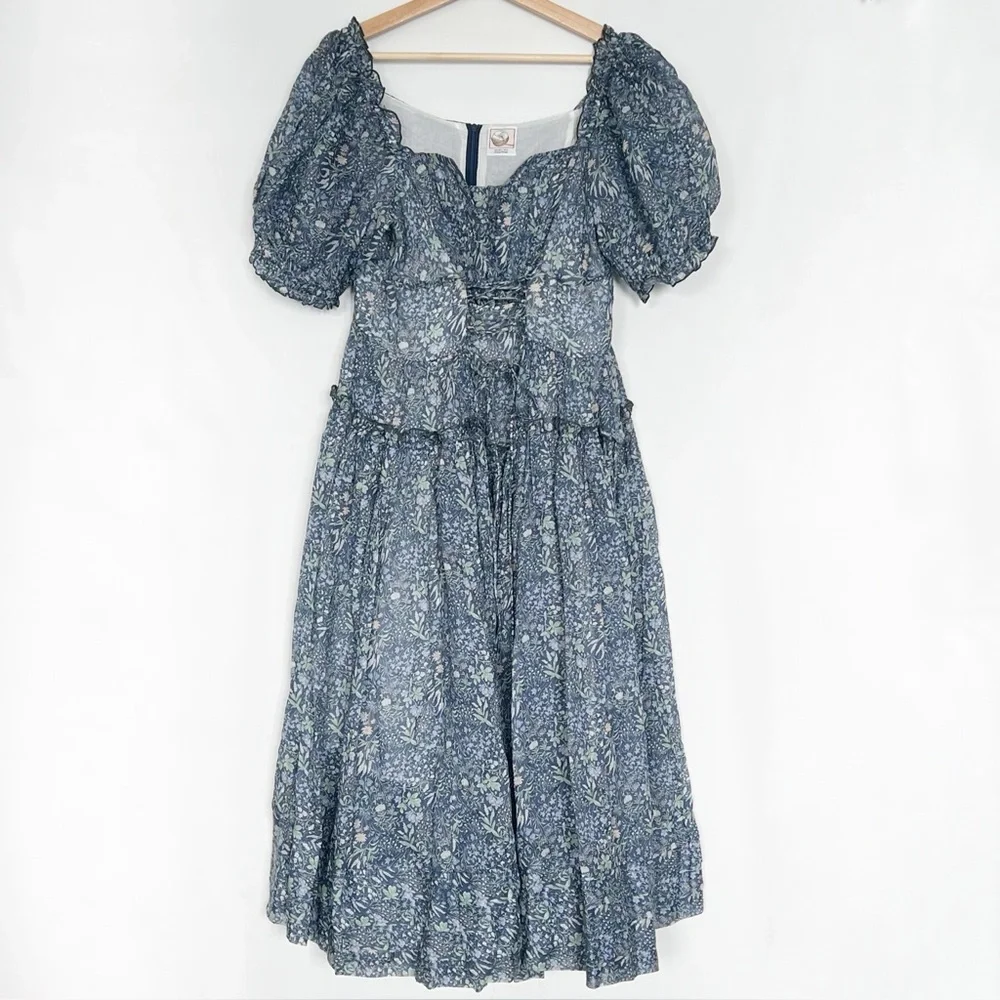 NWOT Linenniave JULIA 35 FLORAL LINEN DRESS Midnight Floral Medium - Picture 8 of 16